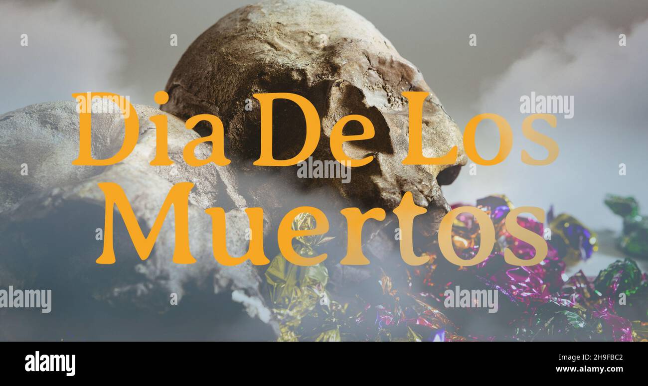 Composite-Bild von Dia de los muertos Text vor gruseligen Hintergrund Stockfoto