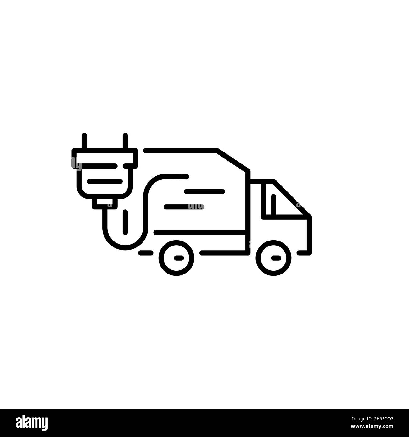 Elektro-Lkw mit grüner Energie. Pixel Perfect, bearbeitbares Kontursymbol Stock Vektor