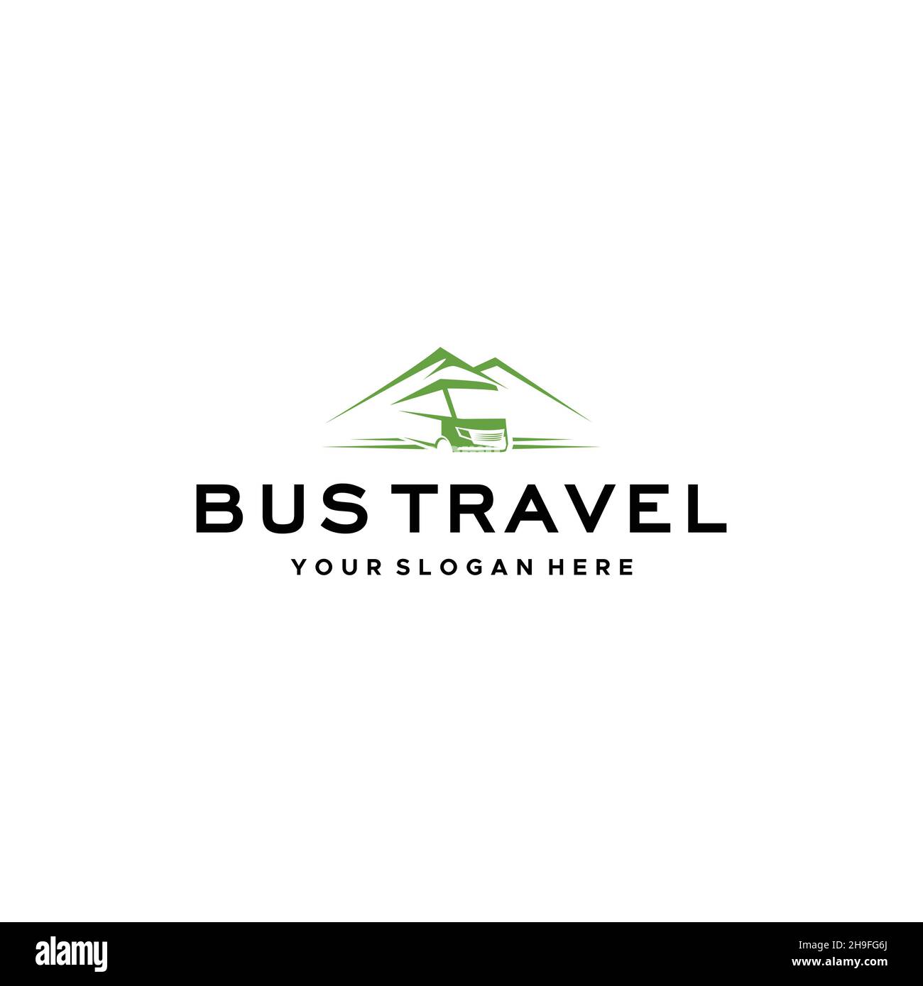 Flaches Buchstabenzeichen BUS REISE grünes Logo Design Stock Vektor