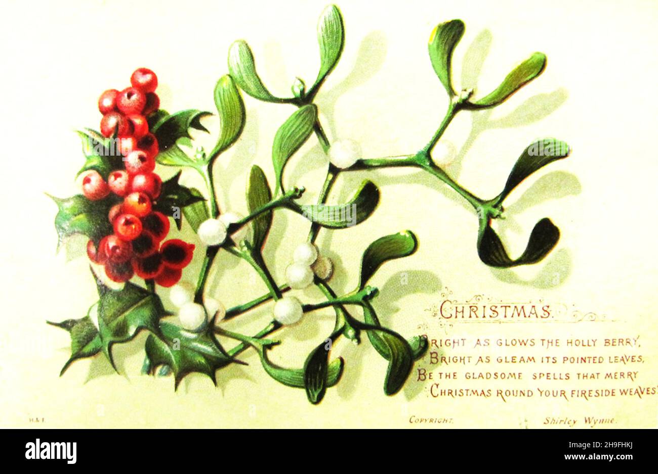 Viktorianische Weihnachten - Mistelzweig und Holly - Weihnachtsküss Stockfoto