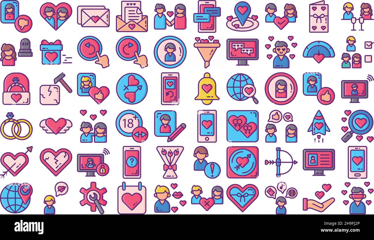 Dating App Icon Set Farbe gefüllt Pack Sammlung Vektor transparenter Hintergrund für mobile Apps und Web-Designs Stock Vektor