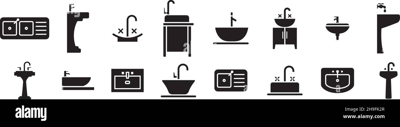 Sink Icon Set Glyph Solid Filled Pack Collection Vektor transparenter Hintergrund für mobile Apps und Web-Designs Stock Vektor