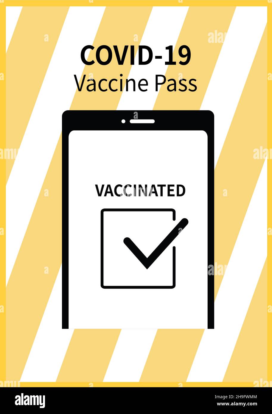 Covid-19-Impfstoff-Pass-Illustration. Design des Impfzertifikats. Stockfoto