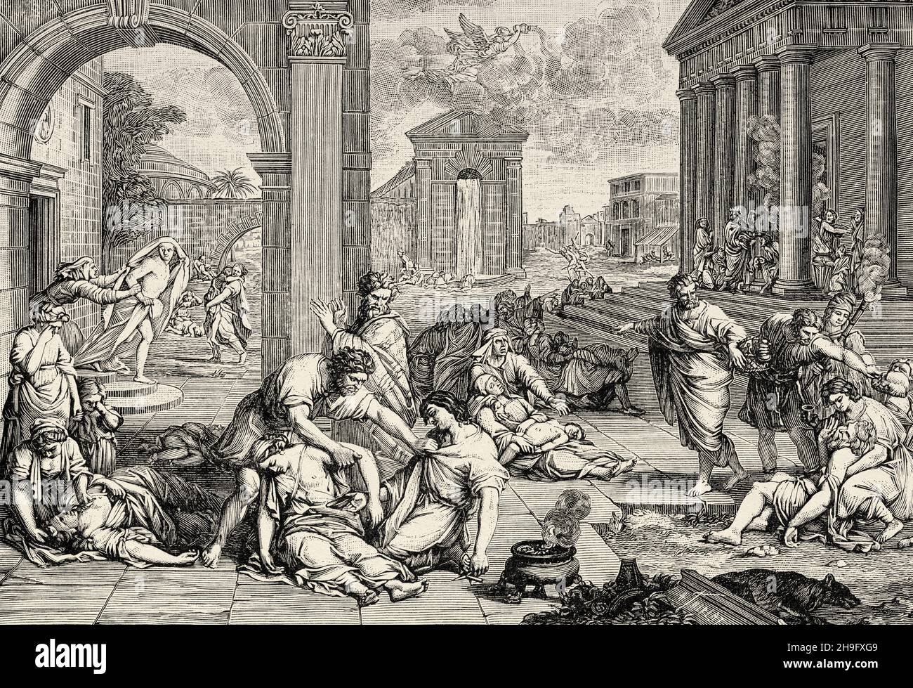 Die Pest des Epirus. Alte, gravierte Illustration aus dem 19. Jahrhundert von La Nature 1897 Stockfoto