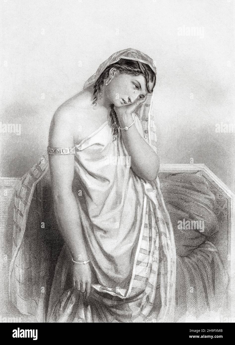 Sarah, Abrahams Frau. Alte, gravierte Illustration aus dem 19th. Jahrhundert von Mugeres de la Biblia von Joaquin Roca y Cornet 1862 Stockfoto