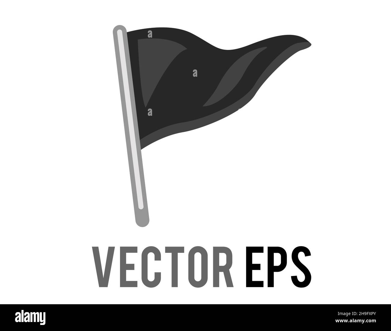 Der isolierte Vektor dreieckige schwarze Flagge Symbol mit silbernem Pol. Am häufigsten mit Golf assoziiert, wie in der Flagge in Loch Emoji gezeigt. Stock Vektor