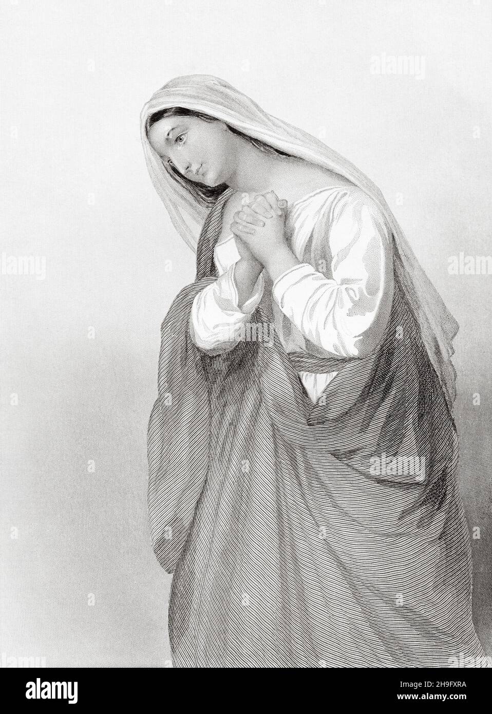 Der Glaube der kanaanäischen Frau. Alte, gravierte Illustration aus dem 19th. Jahrhundert von Mugeres de la Biblia von Joaquin Roca y Cornet 1862 Stockfoto