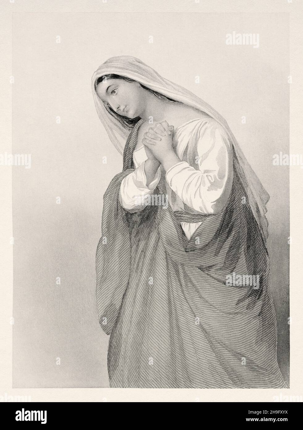 Der Glaube der kanaanäischen Frau. Alte, gravierte Illustration aus dem 19th. Jahrhundert von Mugeres de la Biblia von Joaquin Roca y Cornet 1862 Stockfoto