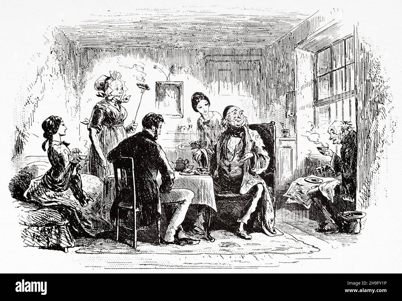 Die Rentner Unterhaltung. Illustration aus dem Charles Dickens Roman Little Dorrit von Hablot Knight Browne (1815-1882) englischer Künstler, bekannt als Piz Stockfoto