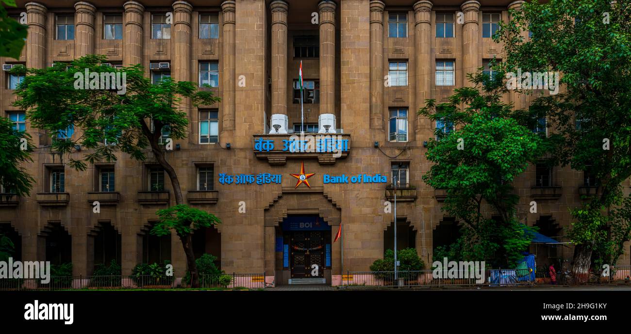 MUMBAI, INDIEN - 2. Oktober 2021 : Hauptsitz der Bank of India, erbaut von British in Süd-Mumbai. Kolonialgebäude. Stadtbild Von Mumbai. Stockfoto