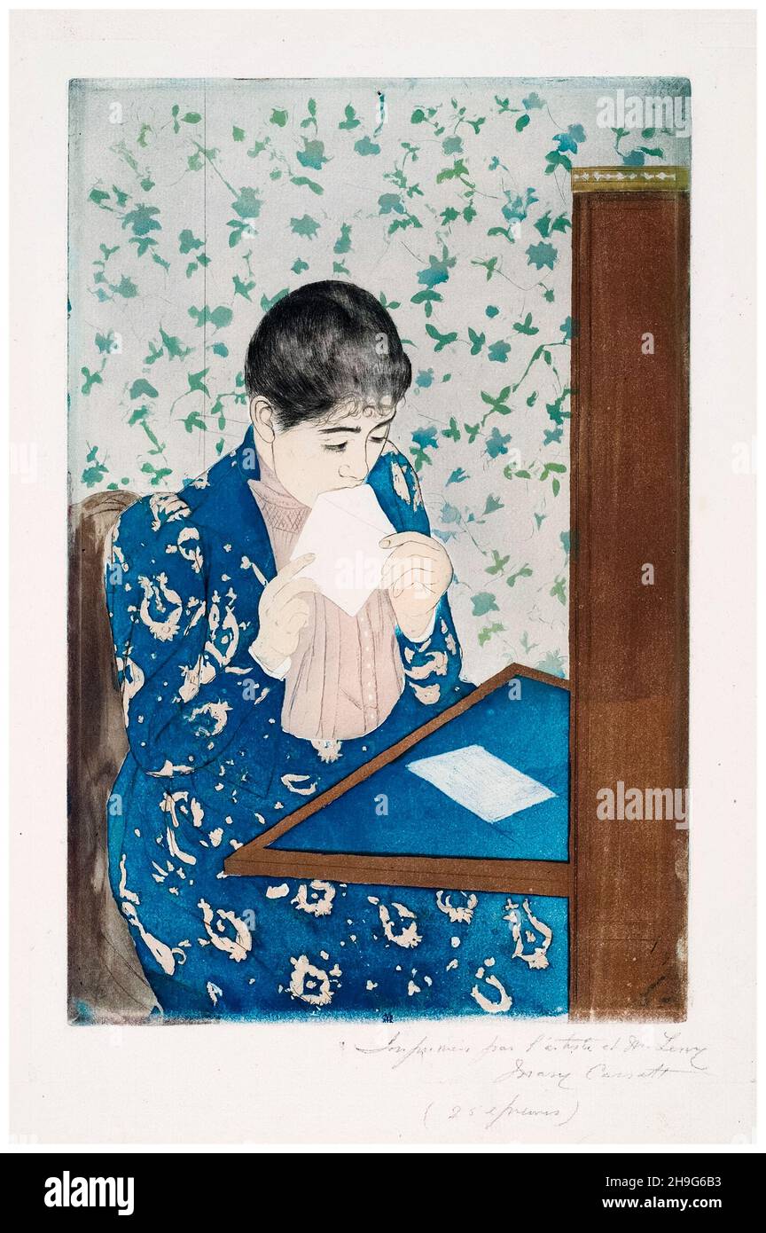 Mary Cassatt, The Letter, Drypoint und Aquatinta Print, 1890-1891 Stockfoto