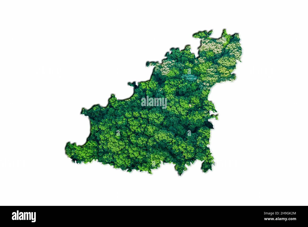 Green Forest Karte von Guernsey, auf weißem Hintergrund Stockfoto