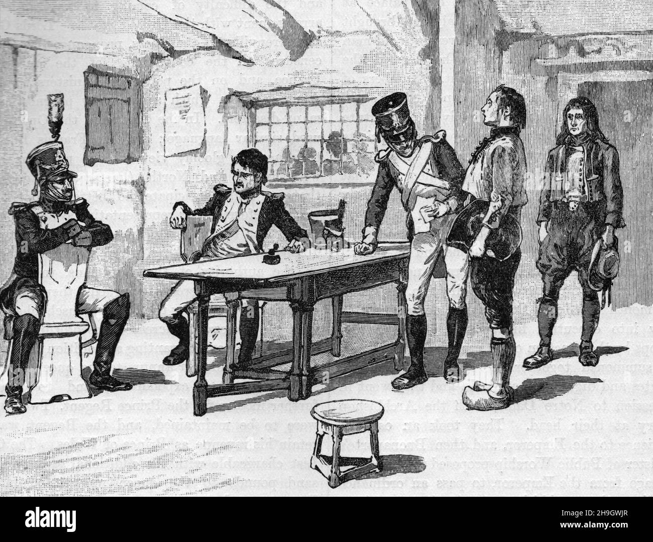 Schwarz-Weiß-Illustration: Die Wehrpflicht in Frankreich; Rekrutierung für Napoleons Armee: 1811 Stockfoto