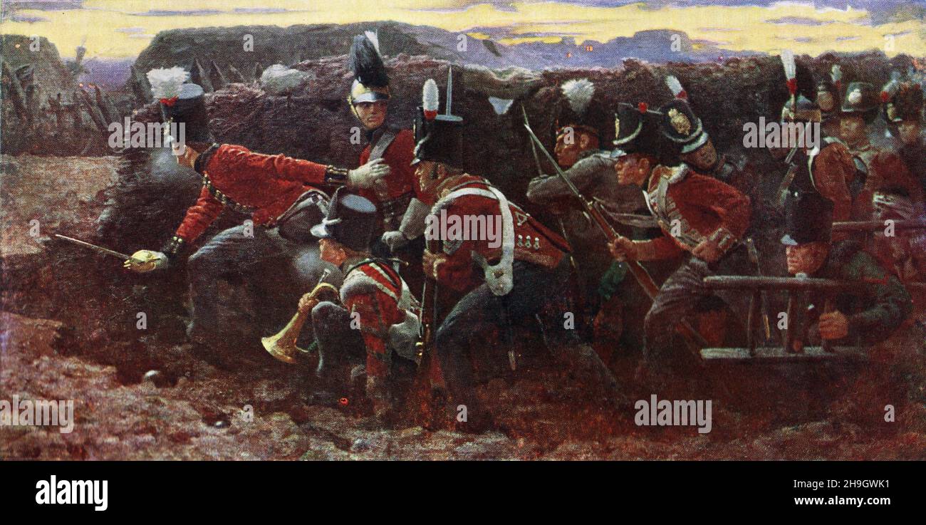 Die Hoffnung der Forloren bei Badajos aus dem Gemälde von Vereker M Hamilton: Farbillustration Stockfoto