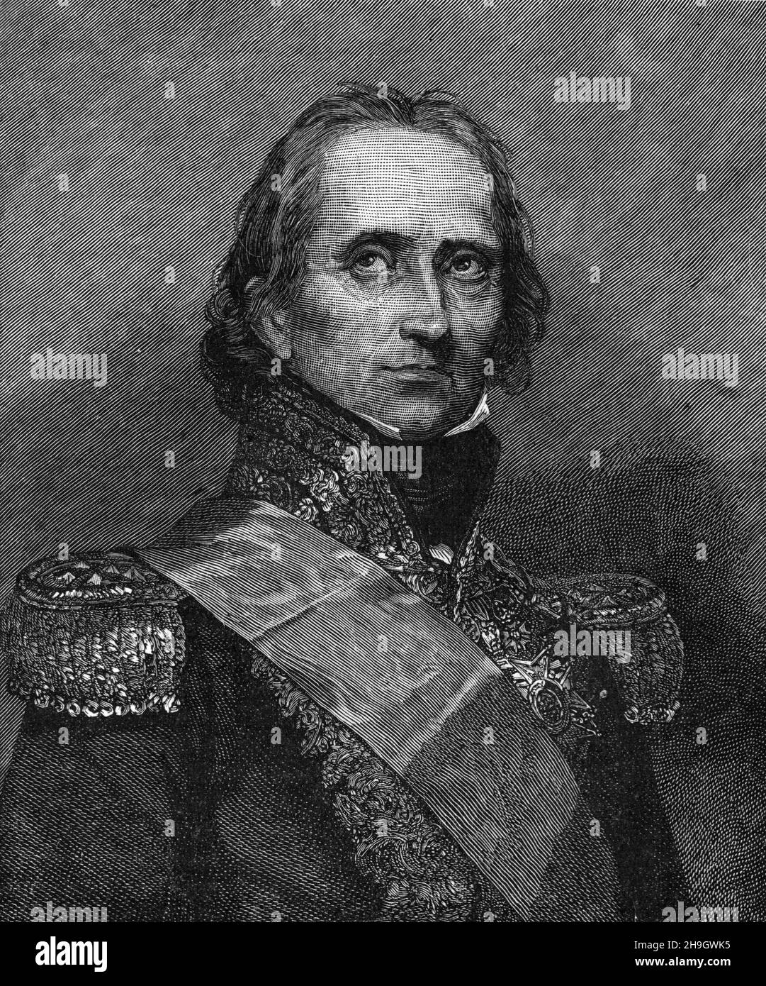 Porträt des Marschalls General Jean-de-Dieu Soult, Marschall von Frankreich; Schwarz-Weiß-Illustration Stockfoto