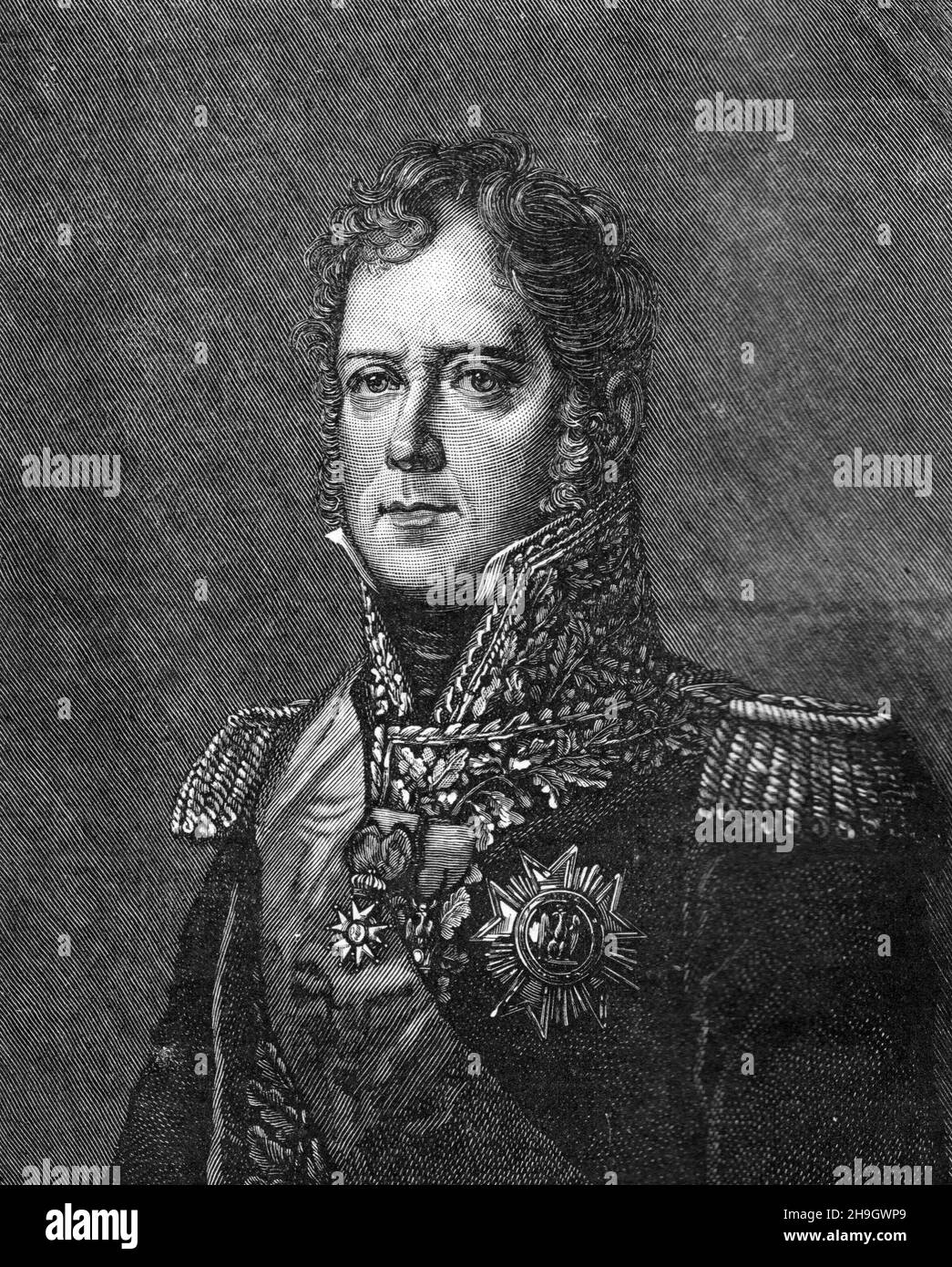 Marschall Ney; französischer General während des französisch-russischen Krieges, 1812. Schwarz-Weiß-Illustration Stockfoto