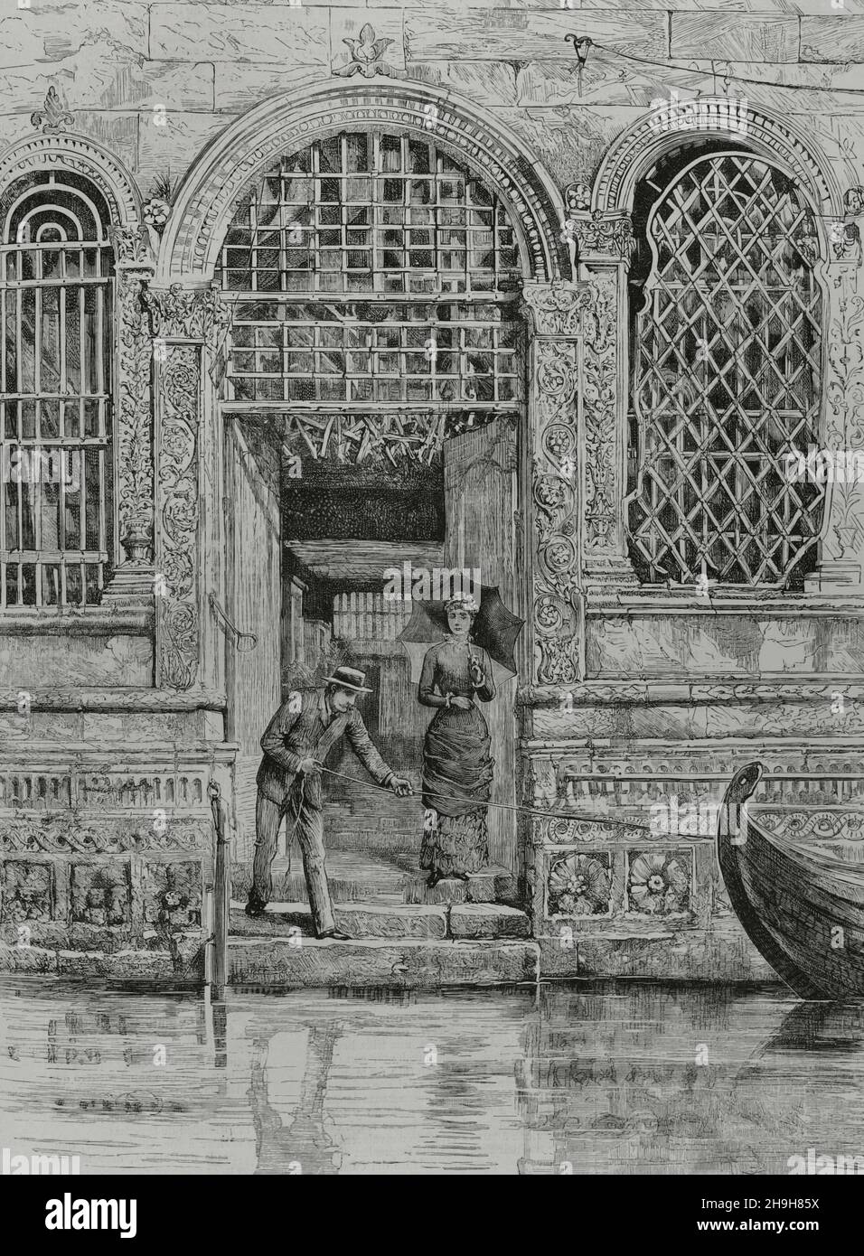 Italien. „In Venedig“. Originalzeichnung von H. Quilter. Gravur. La Ilustración Española y Americana, 1882. Stockfoto