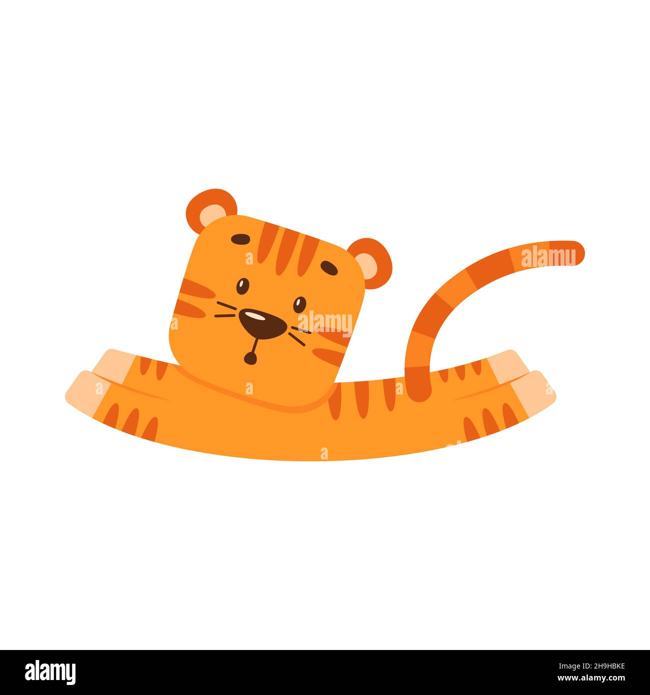 Der kleine Cartoon-Tiger läuft und springt mit einem überraschenden Gesichtsausdruck. Niedliches wildes Tier für den Kindergarten Poster Design. Symbol des neuen Jahres Stock Vektor