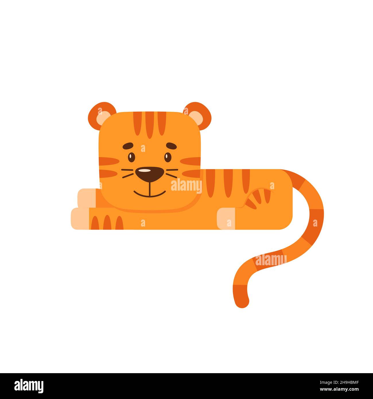 Der kleine Cartoon-Tiger liegt und ruht. Happy niedlichen wilden Tier. Design-Element für Kinderzimmer Poster, Verpackung von Babyartikeln, Print Stock Vektor