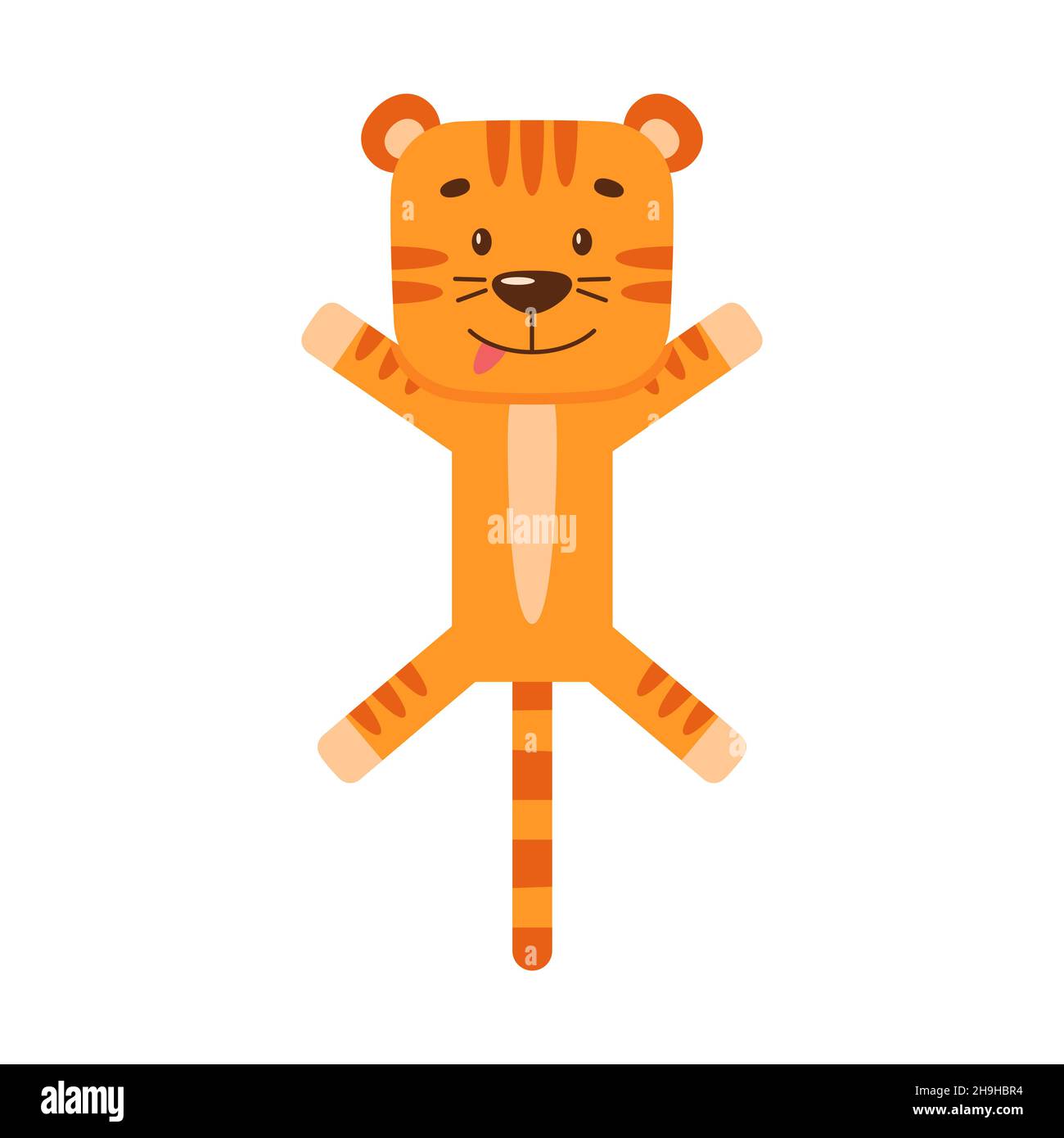 Kleiner Cartoon-Tiger springt und hat Spaß. Niedliche Illustration von wilden Tier. Symbol des chinesischen Neujahrs. Print für Kinderzimmer Poster Stock Vektor