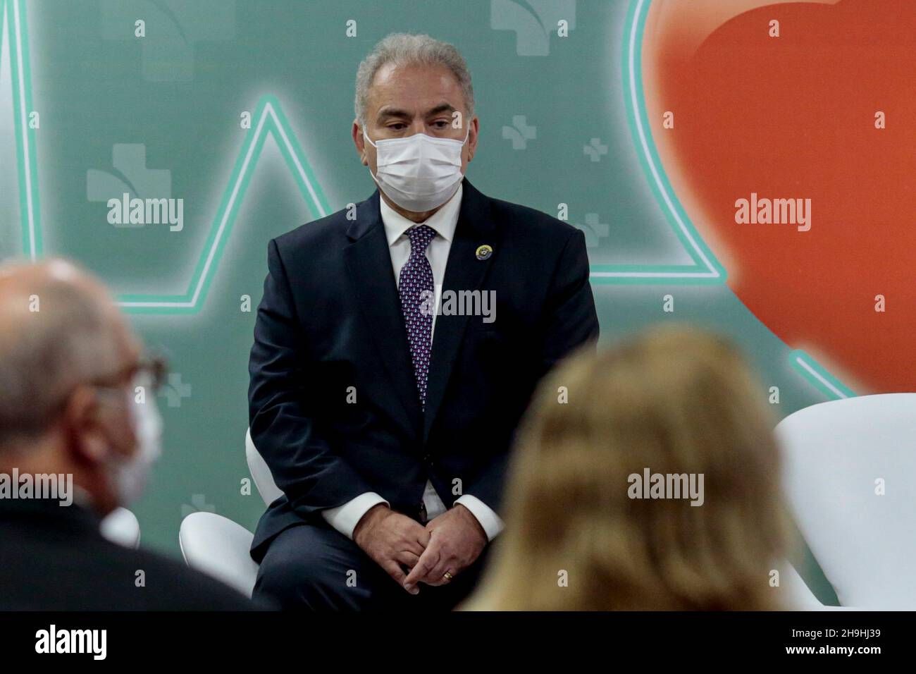 SP - Sao Paulo - 12/07/2021 - SAO PAULO, MINISTER MARCELO QUEIROGA - der Minister für Gesundheit, Marcelo Queiroga, während der Unterzeichnung der Verordnung, die den akuten Myokardinfarkt-Versorgungslinie erweitert, am Heart Institute of Hospital das Clinicas ( Incor) in Sao Paulo, an diesem Dienstag (7). Foto: Suamy Beydoun/AGIF/Sipa USA Stockfoto