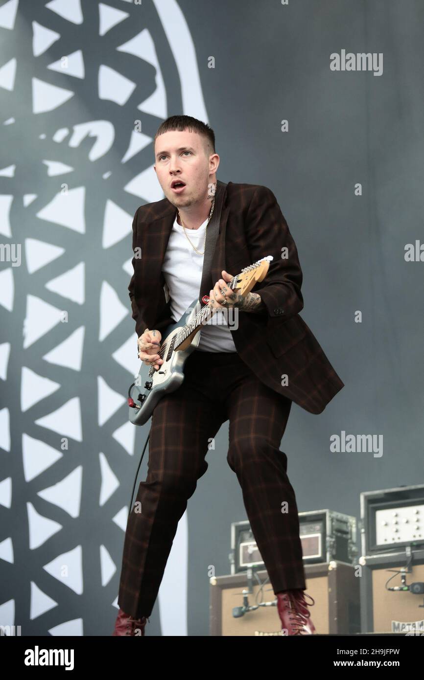 Laurie Vincent of Slaves tritt am 2. Tag des 2016 Reading Festivals auf der Hauptbühne auf. Bilddatum: Freitag, 26. August 2016. Bildnachweis sollte lauten: Richard Gray/ EMPICS Entertainment. Stockfoto