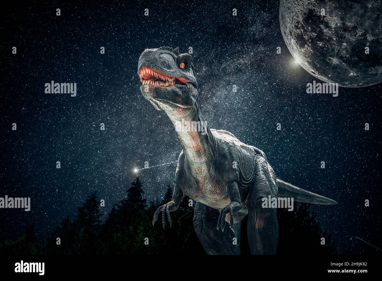 Dinosaurier auf dem Hintergrund der alten Welt. Stockfoto