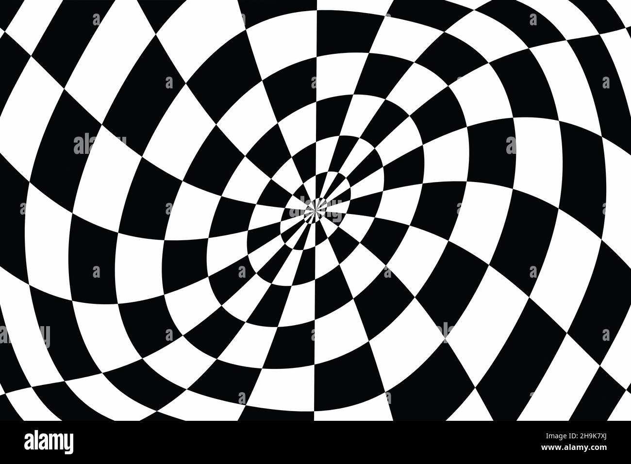 Kreisförmiges Schachbrett mit Fluchtpunkt. Stockfoto