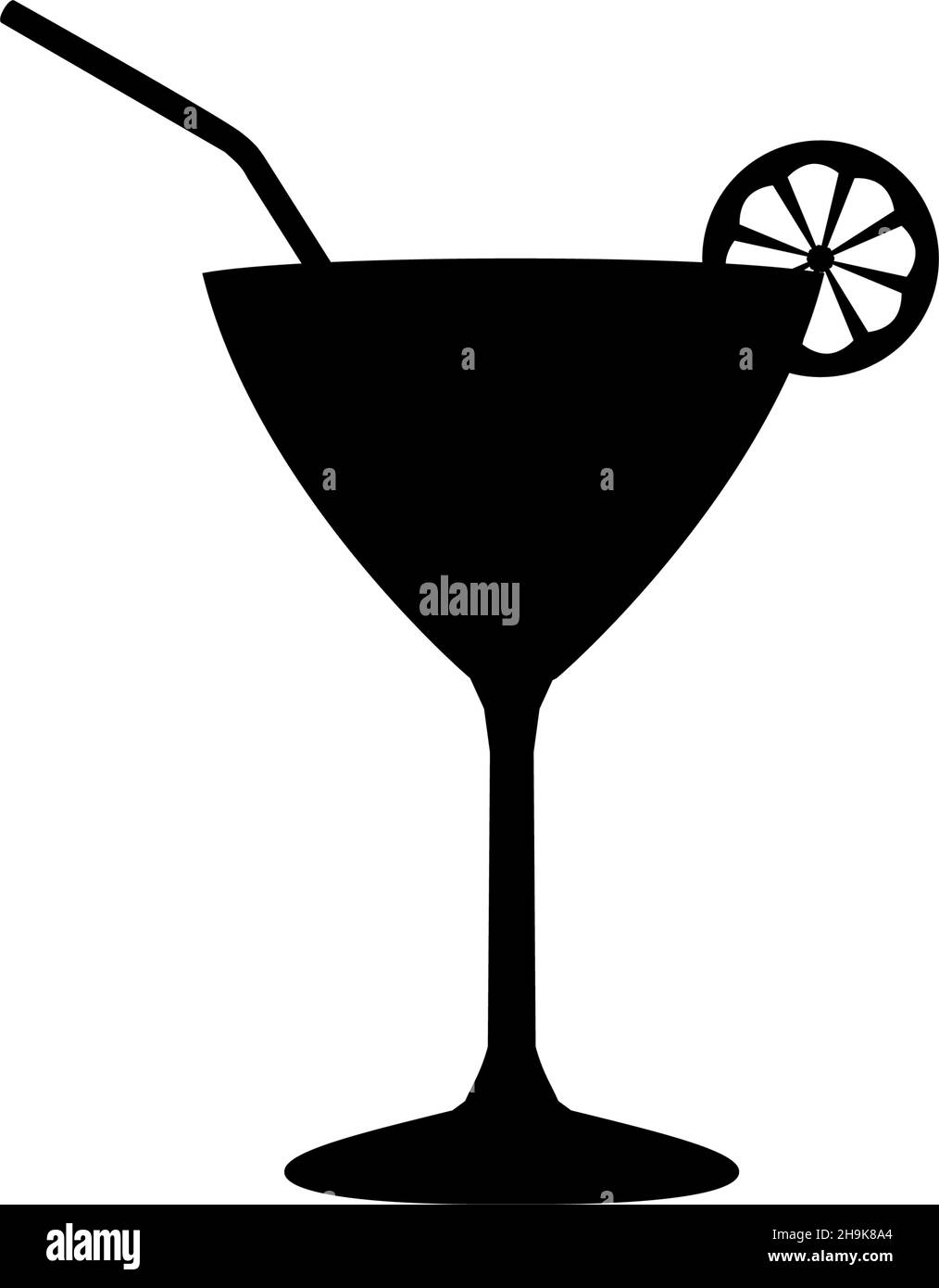 Silhouette Cocktailgläser mit Zitrone und Trinkhalm. Stock Vektor