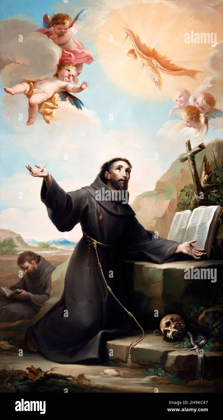 Hl. Franziskus von Assisi erhält die Stigmata von Mariano Salvador Maella (1739-1819), Öl auf Leinwand, 1787 Stockfoto