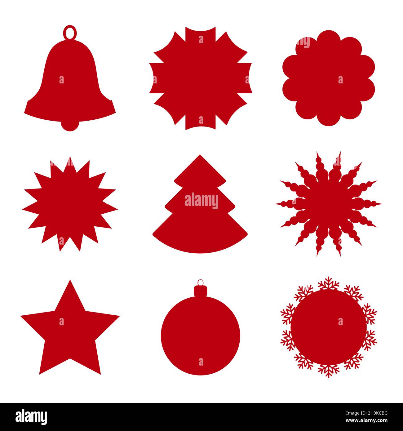 Set von weihnachtsaufklebern mit Sternentstehung, Schneeflocken, Sonnenstrahlen. Vektorgrafik. Stock Vektor