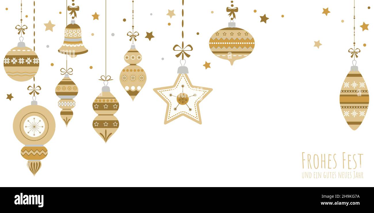 eps-Vektor-Illustration mit verschiedenen Vintage elegante weihnachtsbaumkugeln mit Ornamenten und festlichen Dekorationen in Gold Stock Vektor