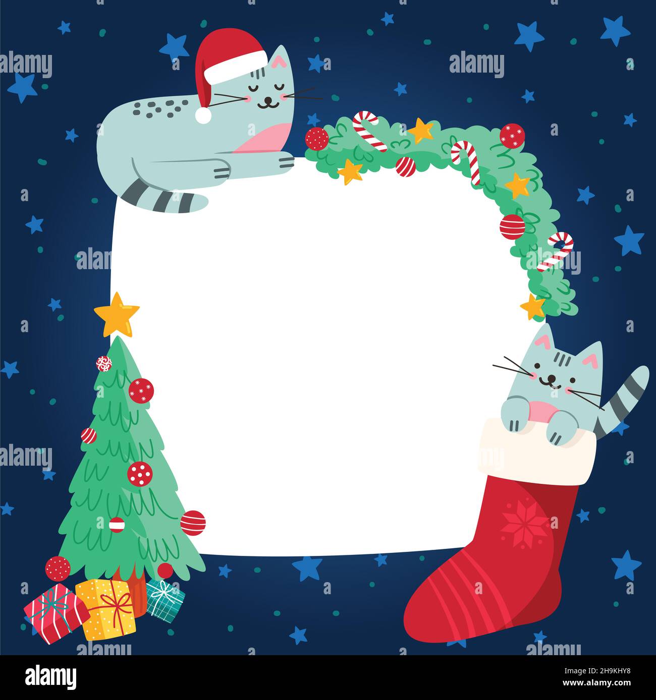 weihnachtliche leere Banner mit Katzen Vektor-Design Illustration Stock Vektor
