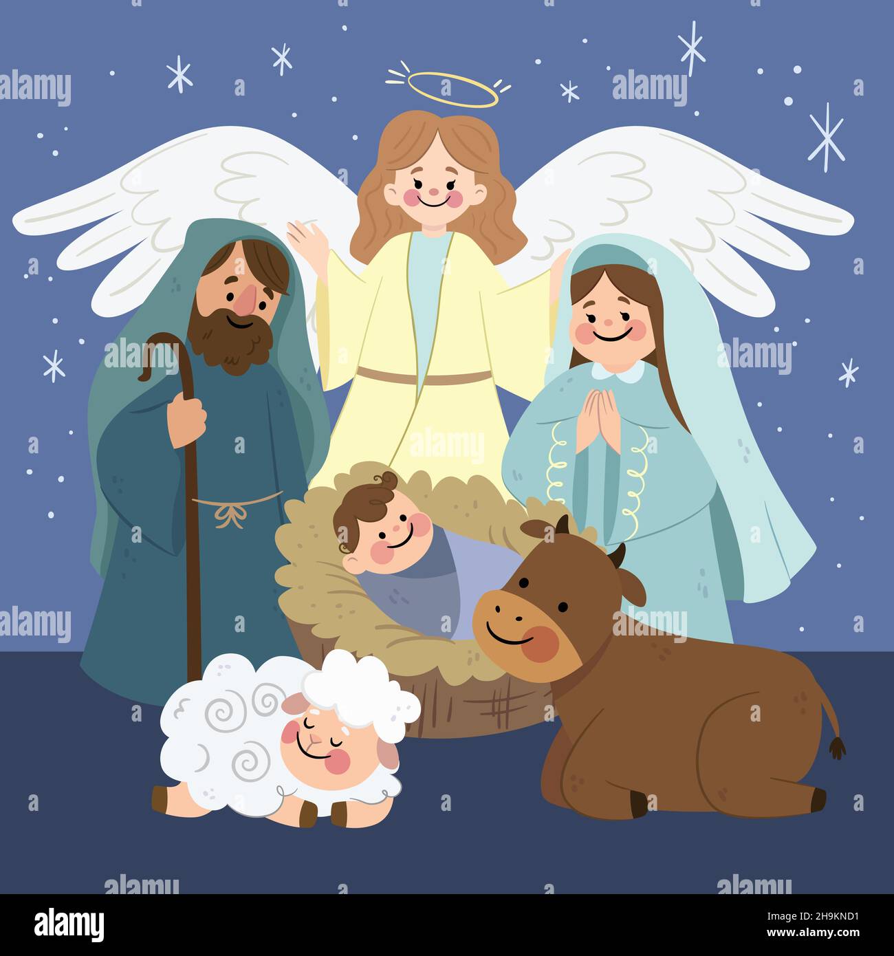 weihnachtskrippe flache Vektor-Design-Illustration Stock Vektor