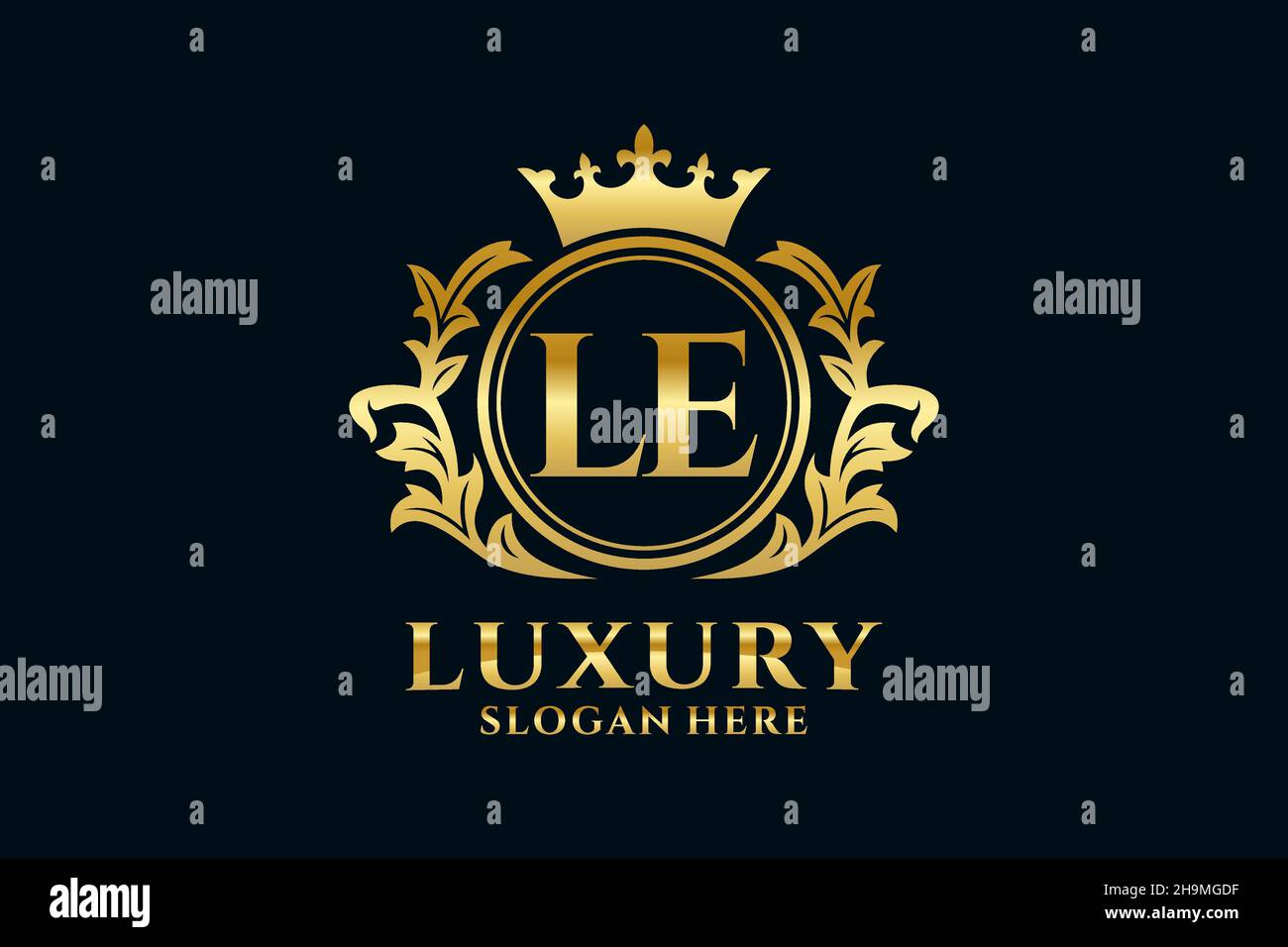 LE Letter Royal Luxury Logo-Vorlage in Vektorgrafik für luxuriöse Branding-Projekte und andere Vektorgrafik. Stock Vektor