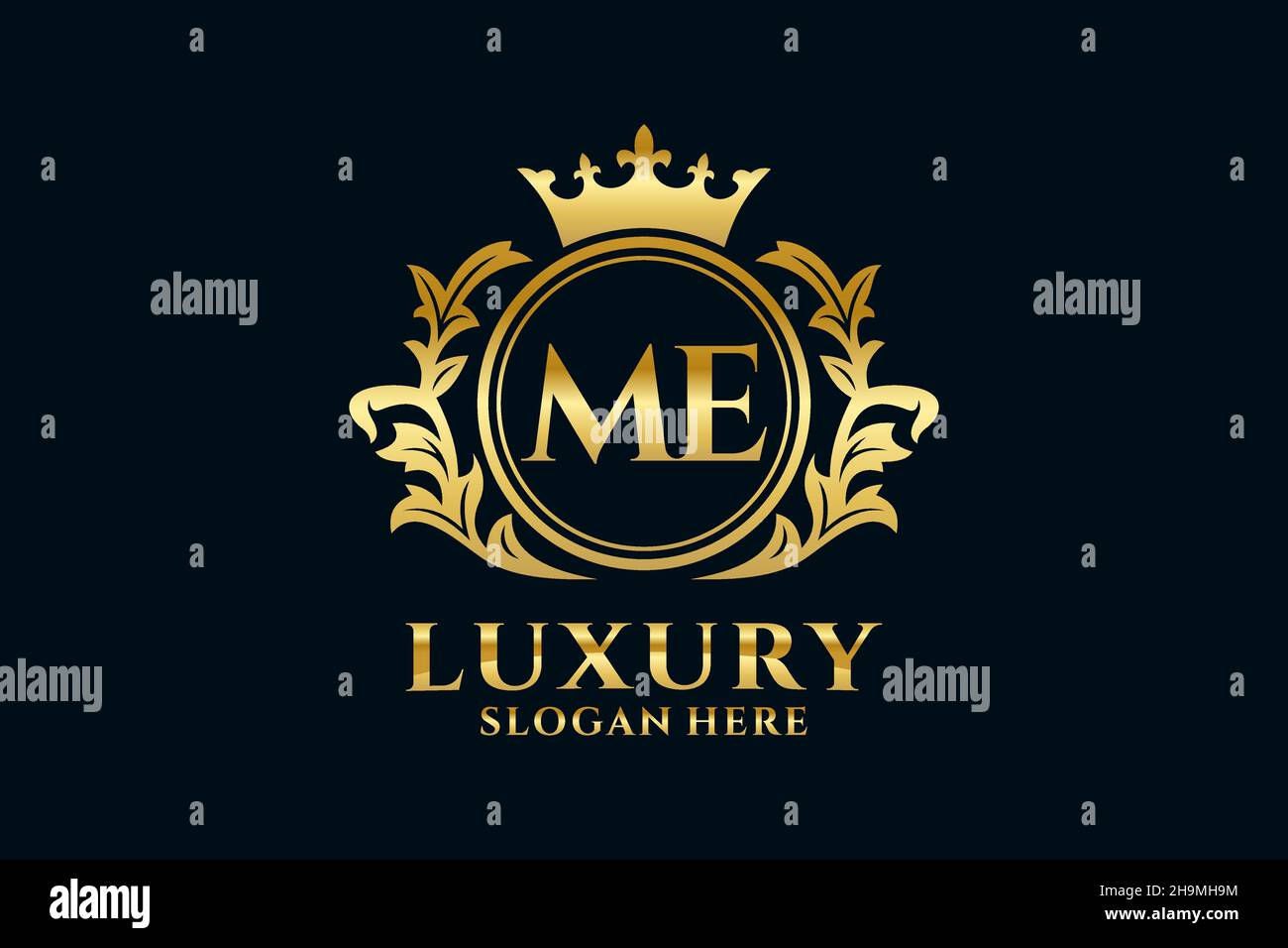 ME Letter Royal Luxury Logo-Vorlage in Vektorgrafik für luxuriöse Branding-Projekte und andere Vektorgrafik. Stock Vektor