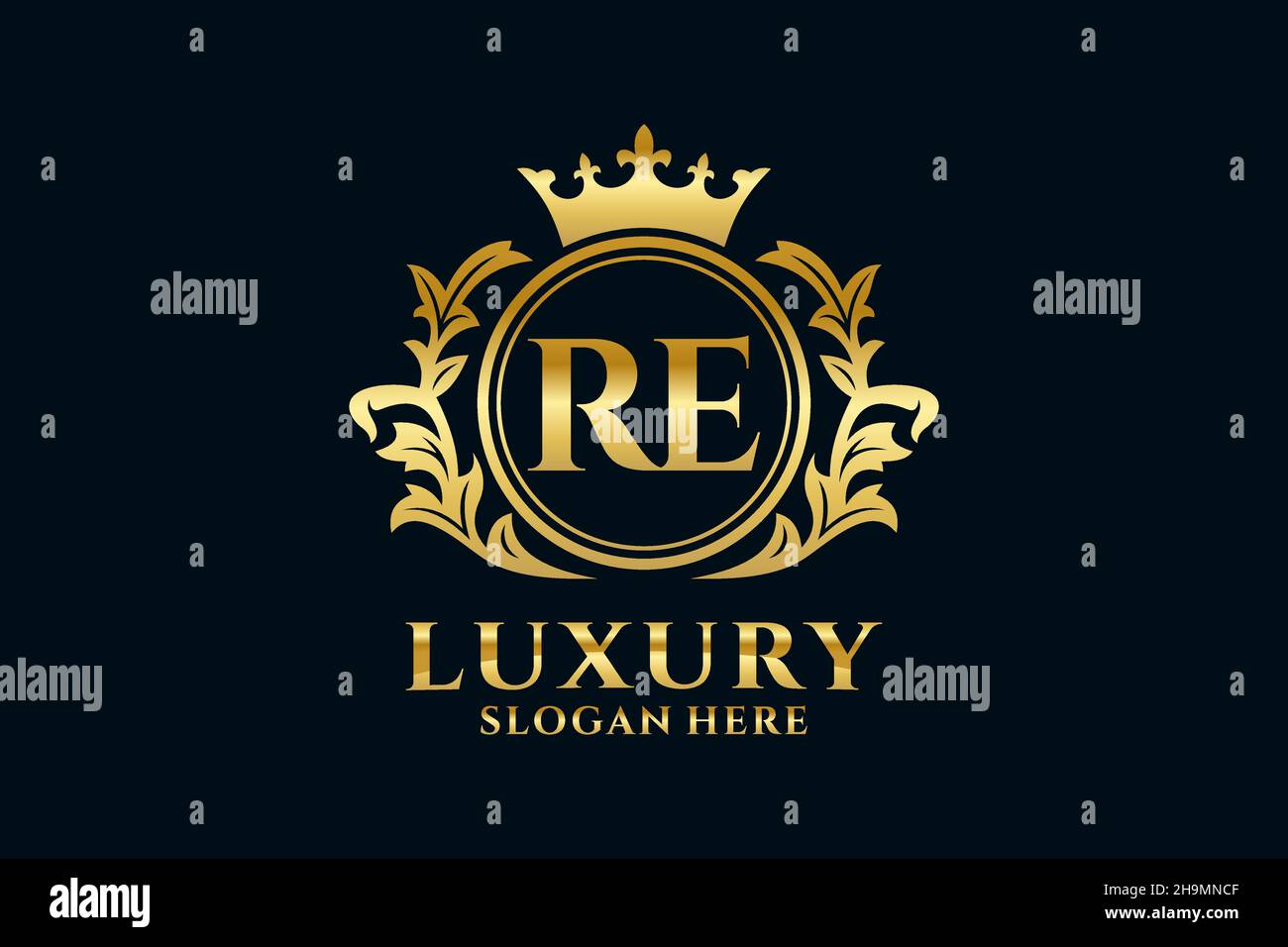 RE Letter Royal Luxury Logo-Vorlage in Vektorgrafik für luxuriöse Branding-Projekte und andere Vektorgrafik. Stock Vektor