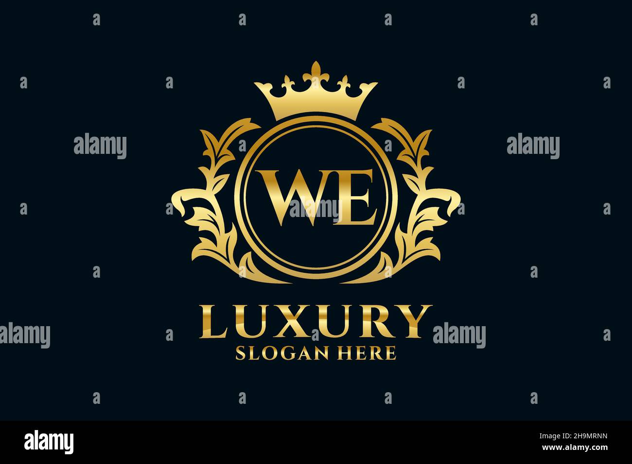 WIR schreiben Royal Luxury Logo-Vorlage in Vektorgrafik für luxuriöse Branding-Projekte und andere Vektorgrafik. Stock Vektor