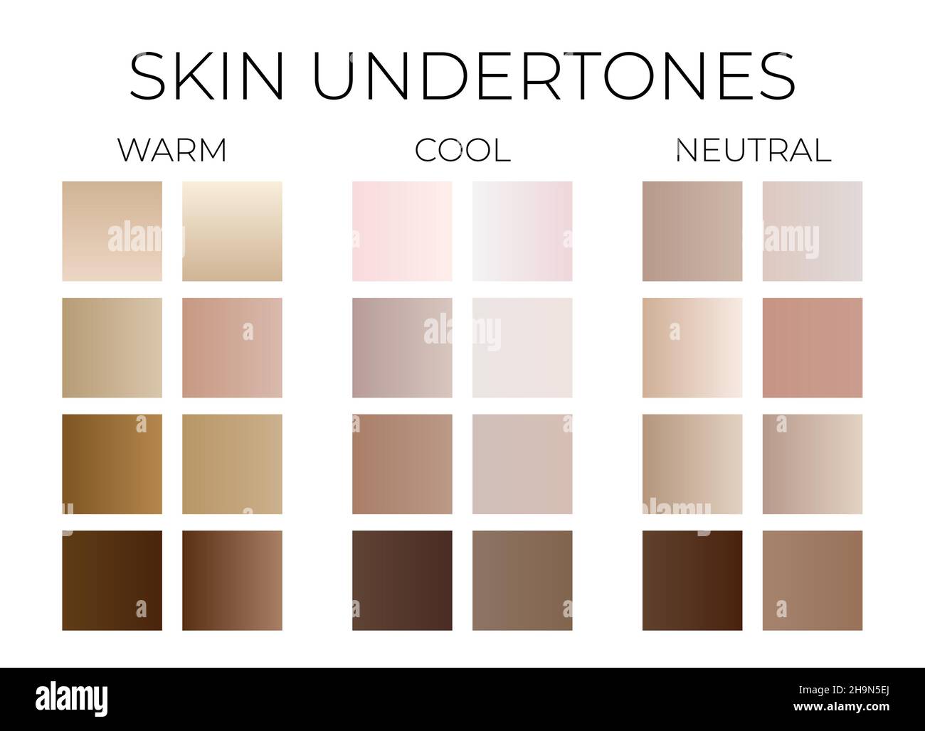 Farbfelder mit Farbverlauf für die Haut mit warmen, kühlen und neutralen Farben Stock Vektor
