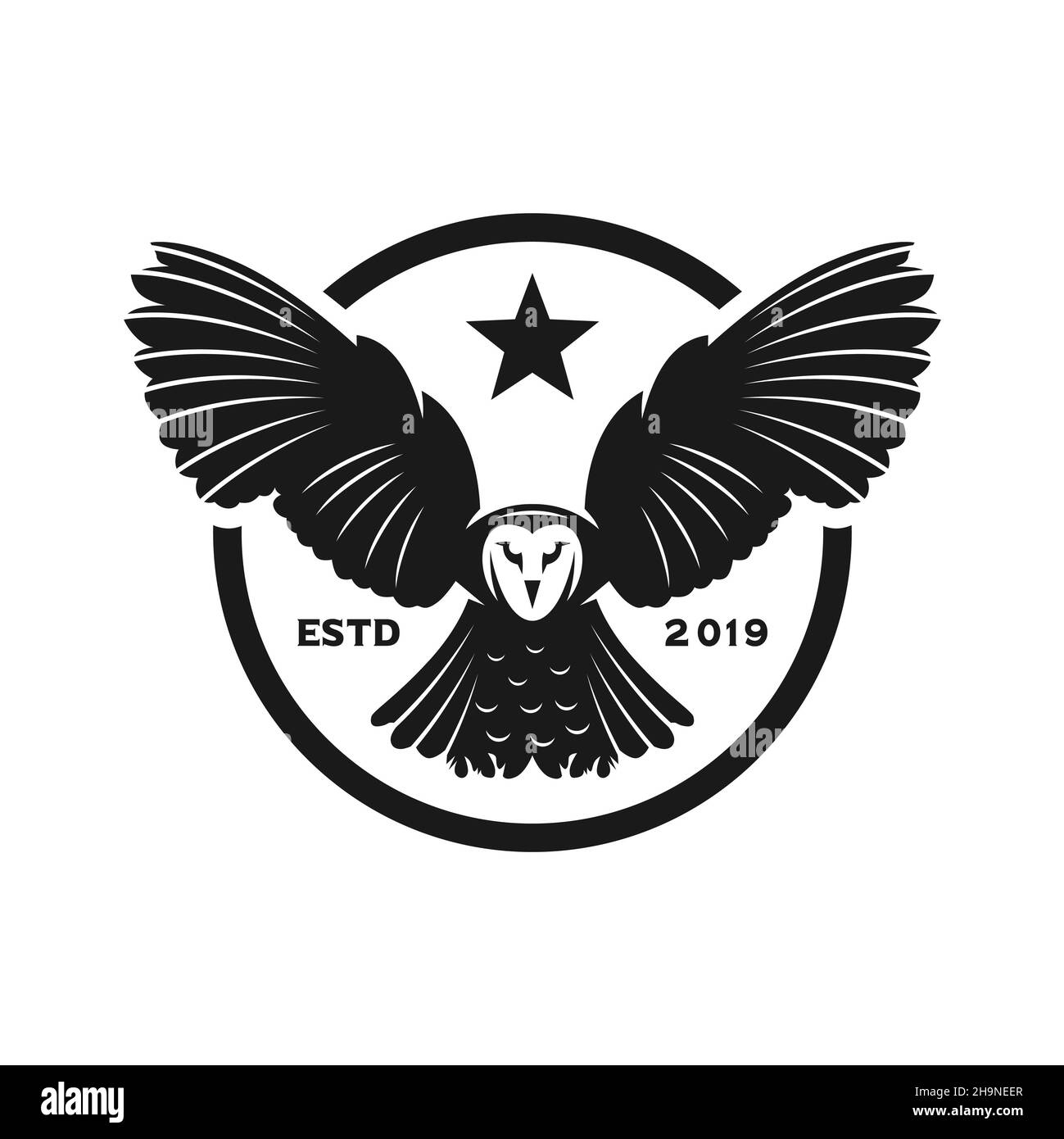 Eule Logo Design mit Kreisen Stockfoto