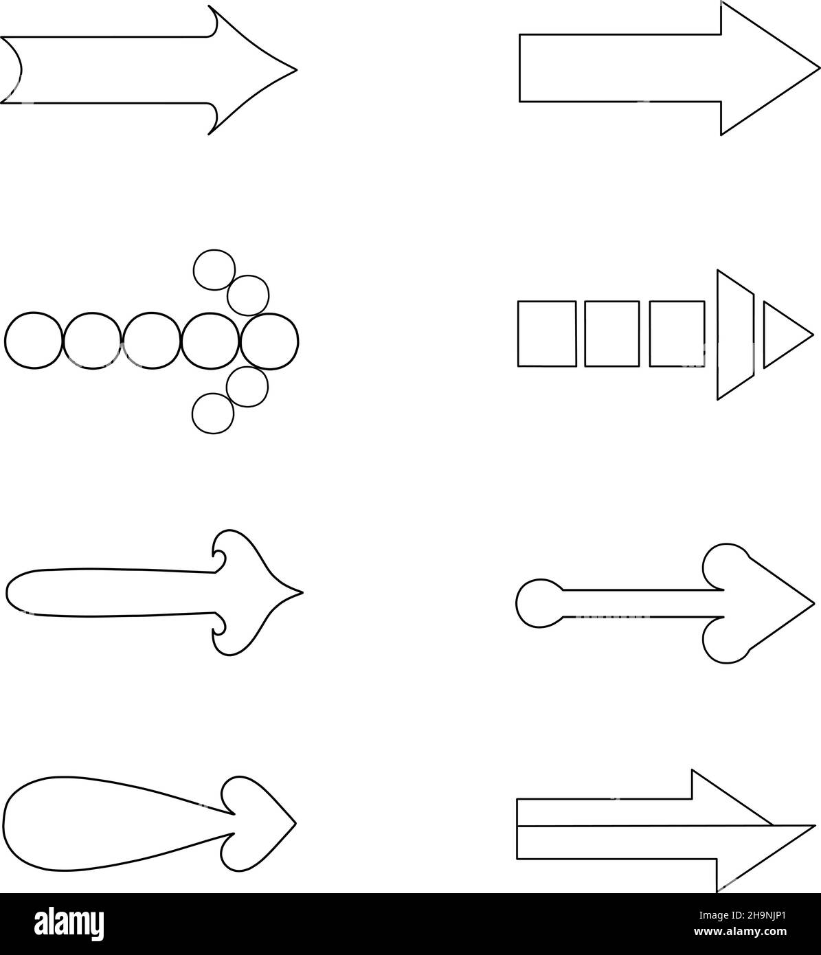 Handgezeichnete transparente Vektorpfeile in verschiedenen Stilen mit schwarzer Strichgrafik Stock Vektor