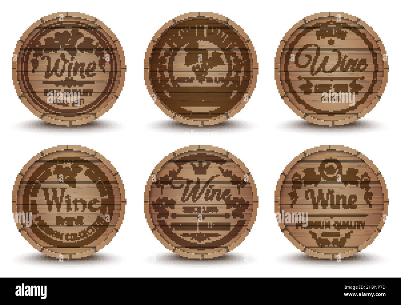 Wein Eichenfässer Sonderkollektion Etiketten Embleme für beste gesetzt Qualität Premium-Produkt abstrakt isoliert Vektor-Illustration Stock Vektor