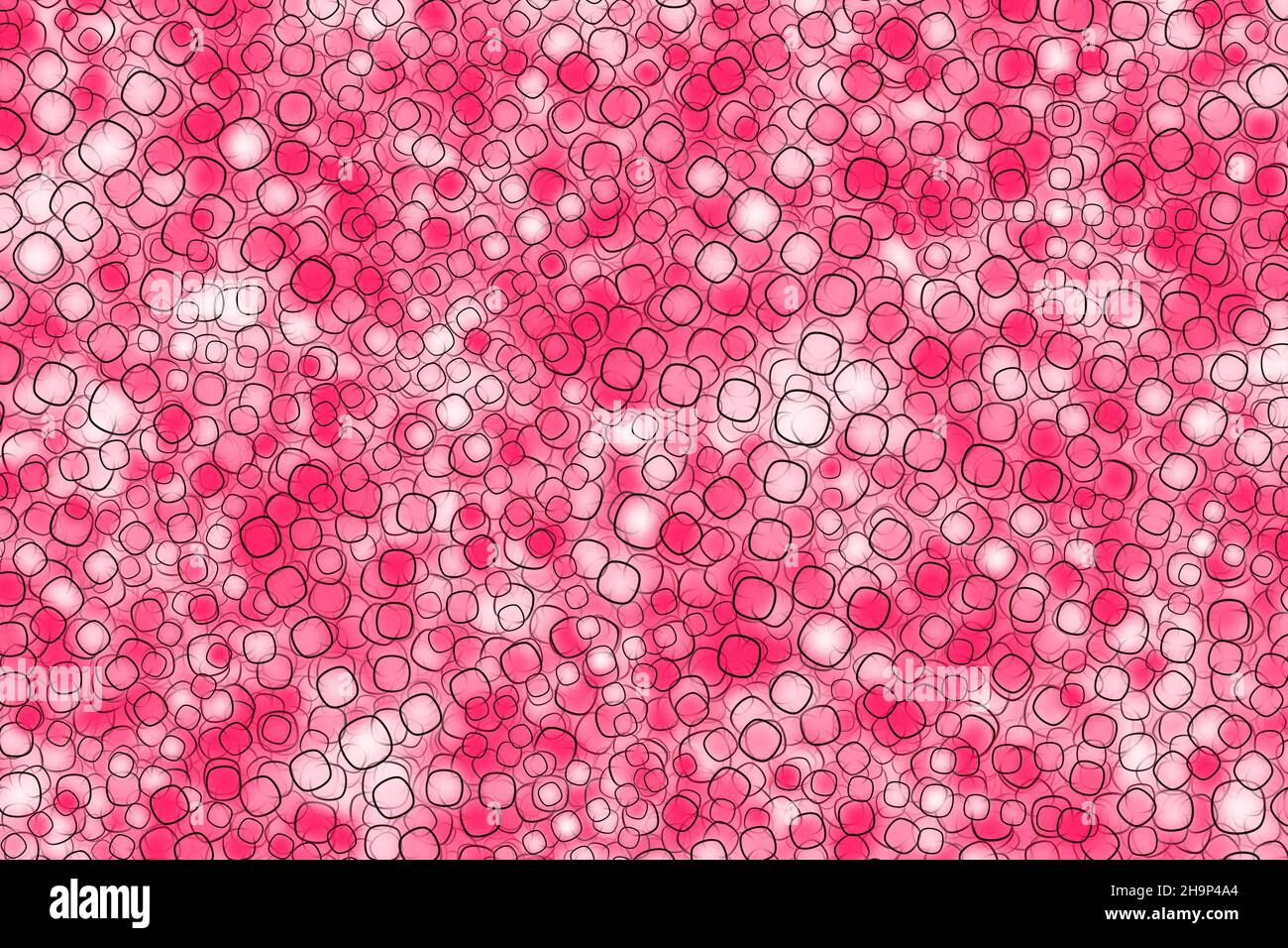 Abstrakte Darstellung von Schichten unterschiedlicher Größe Kreise auf einem rosa und weißen Hintergrund Stockfoto
