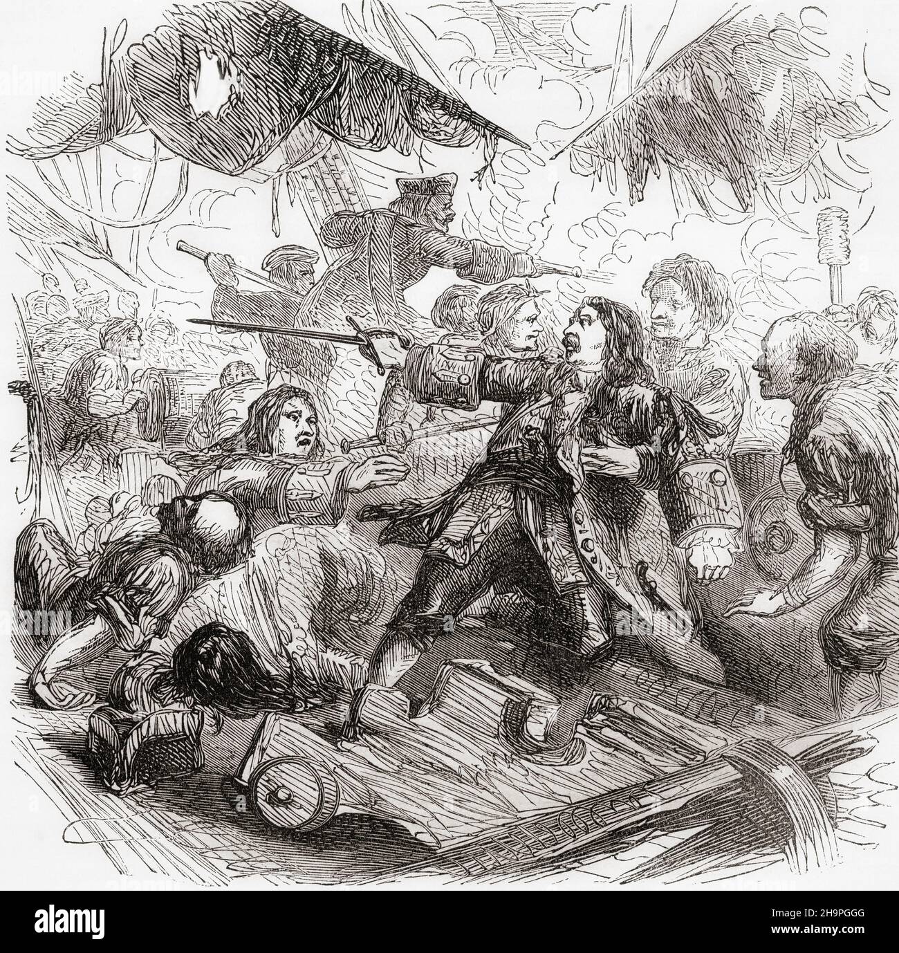 Der Tod des Rückadmiral Carter, während der Schlacht von Barfleur, 28. Mai 1692. Aus Cassells Illustrated History of England, veröffentlicht um 1890. Stockfoto