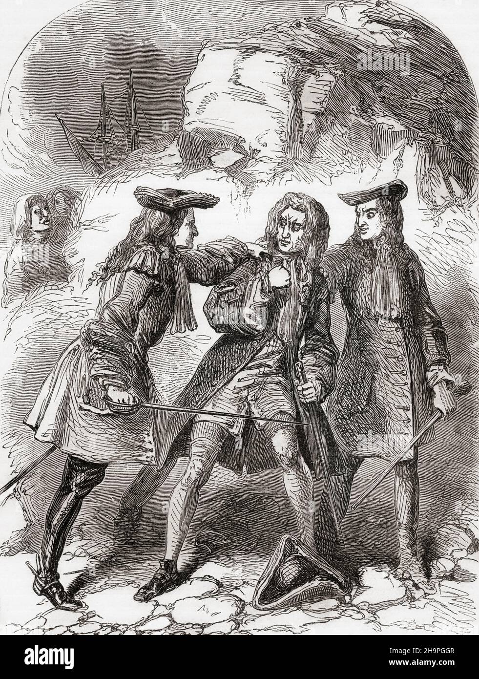 Die Verhaftung von Sir John Fenwick. Sir John Fenwick, 3rd Baronet, c. 1645 – 1697. Der englische Verschwörer der Jakobiten, der an einem jakobitischen Komplott beteiligt war, um den Monarchen Wilhelm III. Zu ermorden, wurde 1697 verhaftet und geköpft. Aus Cassells Illustrated History of England, veröffentlicht um 1890. Stockfoto