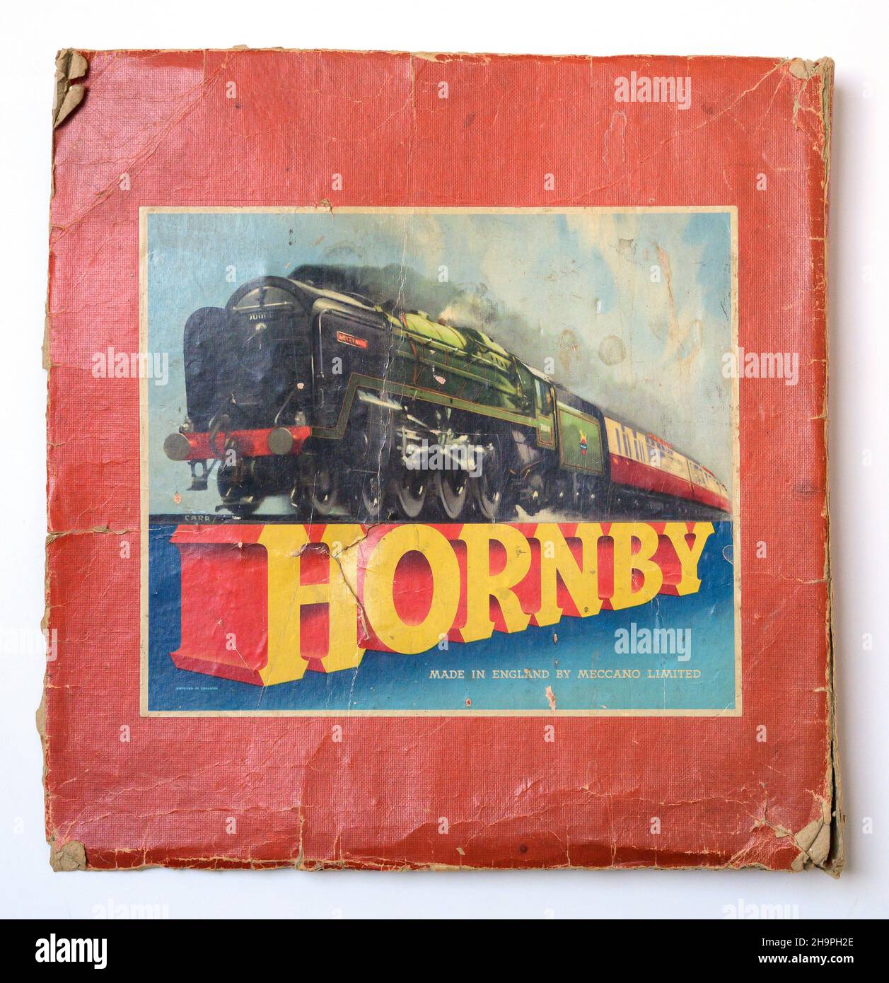 Äußere Box Art auf Hornby Uhrwerk O Gauge Goods Set Nr. 20, um 1960 Stockfoto