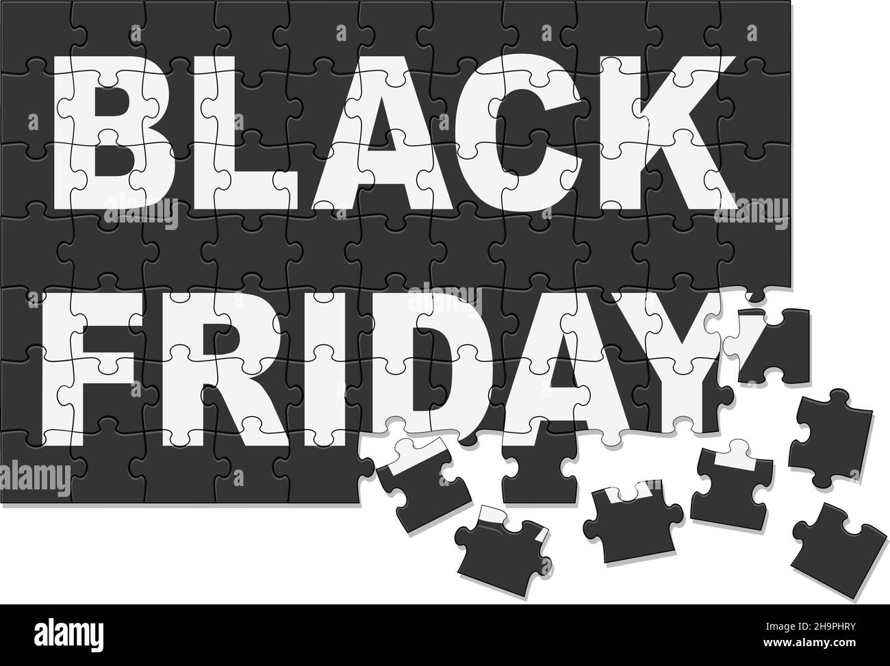 Black Friday Sale Vektor-Symbol aus Jig-Saw Puzzle-Stücke auf Einem weißen Hintergrund. Stock Vektor