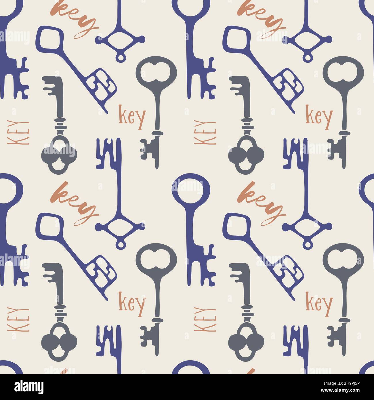 Keys nahtloses Muster, alte vintage handgezeichnete Doodle. Vektorgrafik Stock Vektor