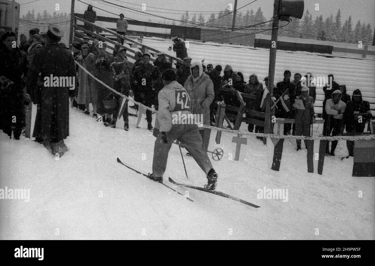 Zakopane, 1949-03-03. Miêdzynarodowe Zawody Narciarskie o Puchar Tatr (23 II-3 III). Bieg na 30 km. NZ. Zawodnik z Polski Józef Sitarz. ka PAP Zakopane, 3. März 1949. Die Internationale Skitourenfahrt für den Tatra Mountains Cup (23. Februar - 3. März). Die 30 Kilometer lange Langlaufloipe. Im Bild: Der polnische Jozef Sitarz. ka PAP Stockfoto