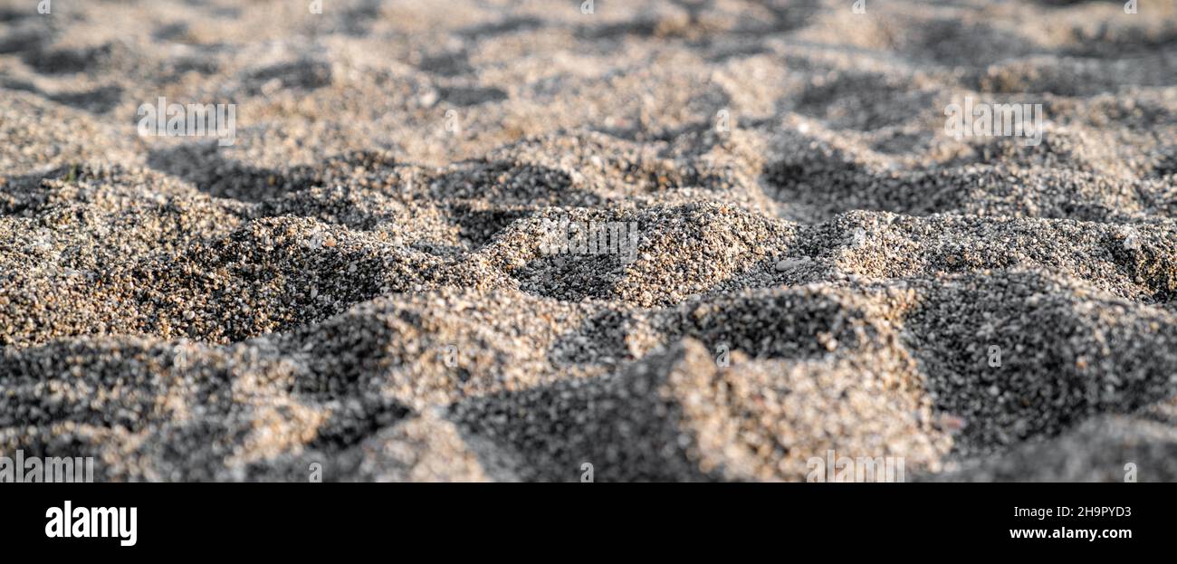 Hintergrund Textur von Strand losen Sand mit weichem Fokus. Banner Stockfoto